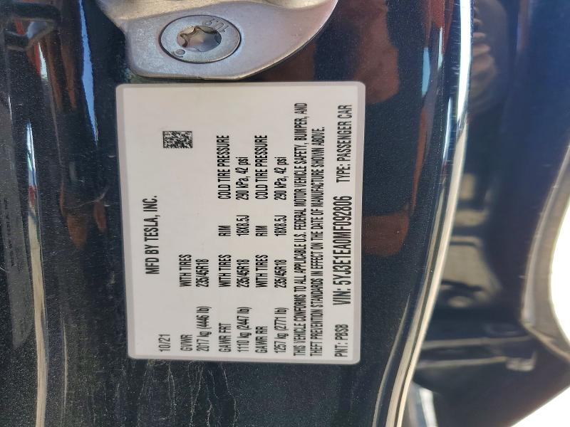 Продаж на аукціоні авто 2021 Tesla Model 3, vin: 5YJ3E1EA0MF092806, номер лоту: 48326706