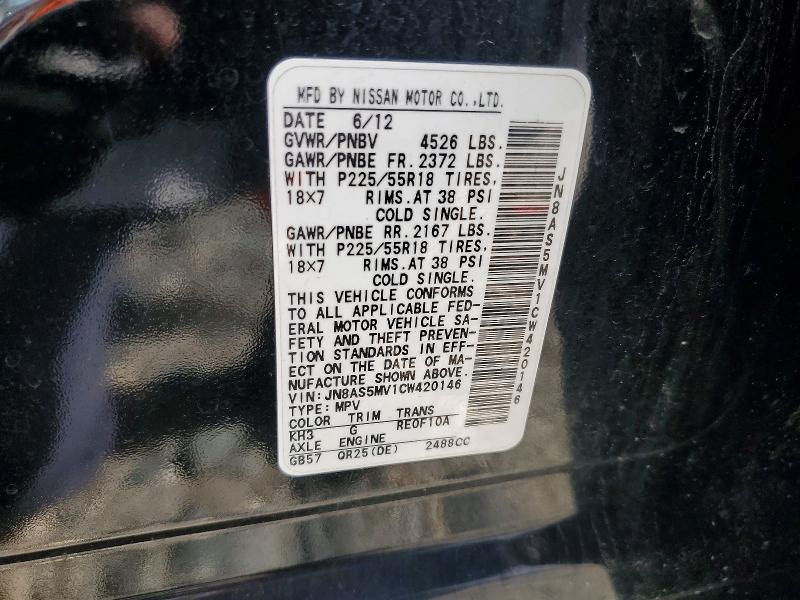Продаж на аукціоні авто 2012 Nissan Rogue, vin: JN8AS5MV1CW420146, номер лоту: 55417826