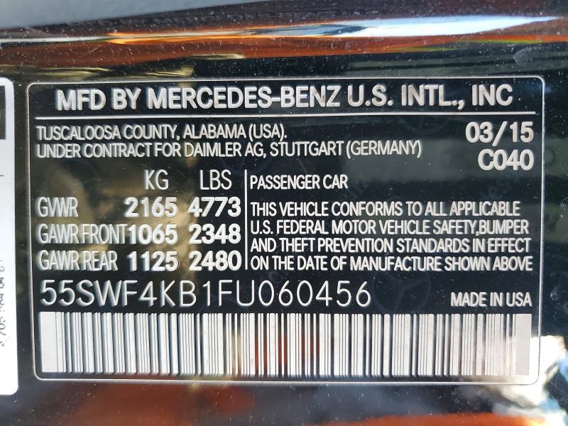 Продажа на аукционе авто 2015 Mercedes-benz C, vin: 55SWF4KB1FU060456, номер лота: 52596446