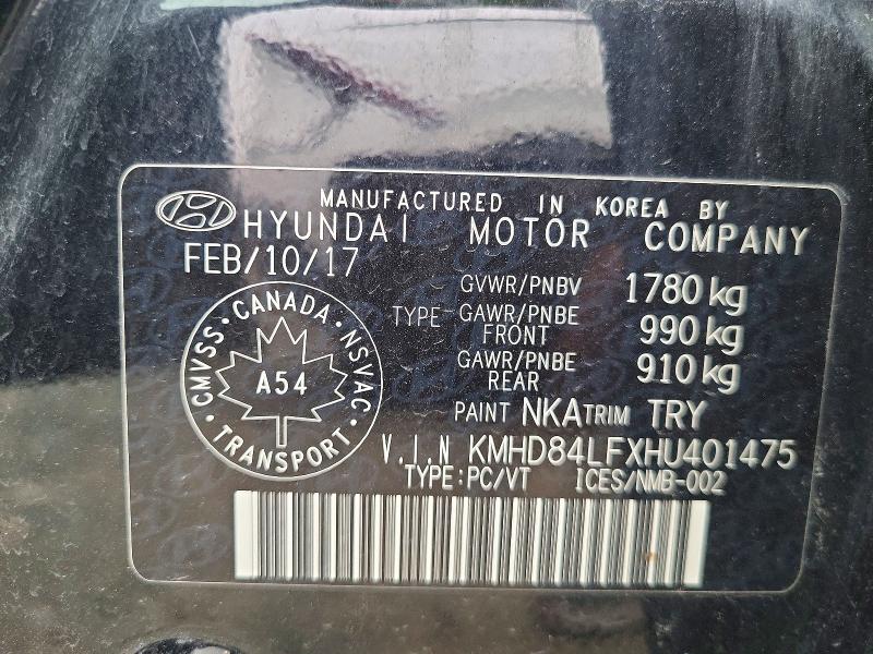 2017 Hyundai Elantra მანქანა იყიდება აუქციონზე, vin: KMHD84LFXHU401475, აუქციონის ნომერი: 54409776