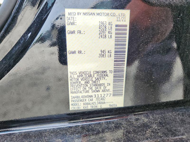 2022 Nissan Altima მანქანა იყიდება აუქციონზე, vin: 1N4BL4DV0NN311277, აუქციონის ნომერი: 55434476