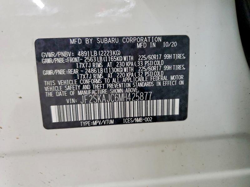 53573726 :رقم المزاد ، JF2SKAJC6MH425877 vin ، 2021 Subaru Forester مزاد بيع