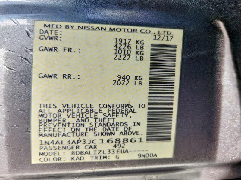 53440476 :رقم المزاد ، 1N4AL3AP3JC168861 vin ، 2018 Nissan Altima مزاد بيع