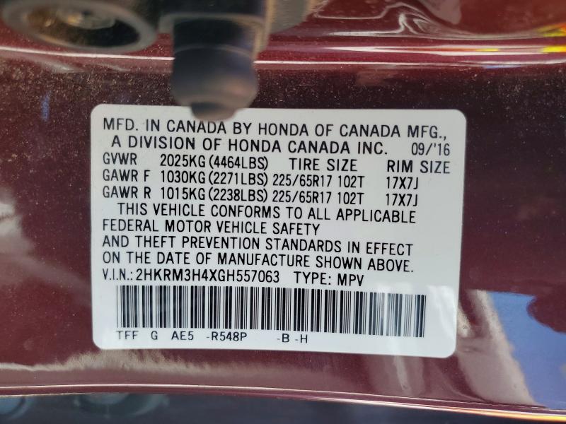 Aukcja sprzedaży 2016 Honda Cr-v, vin: 2HKRM3H4XGH557063, numer aukcji: 52582386