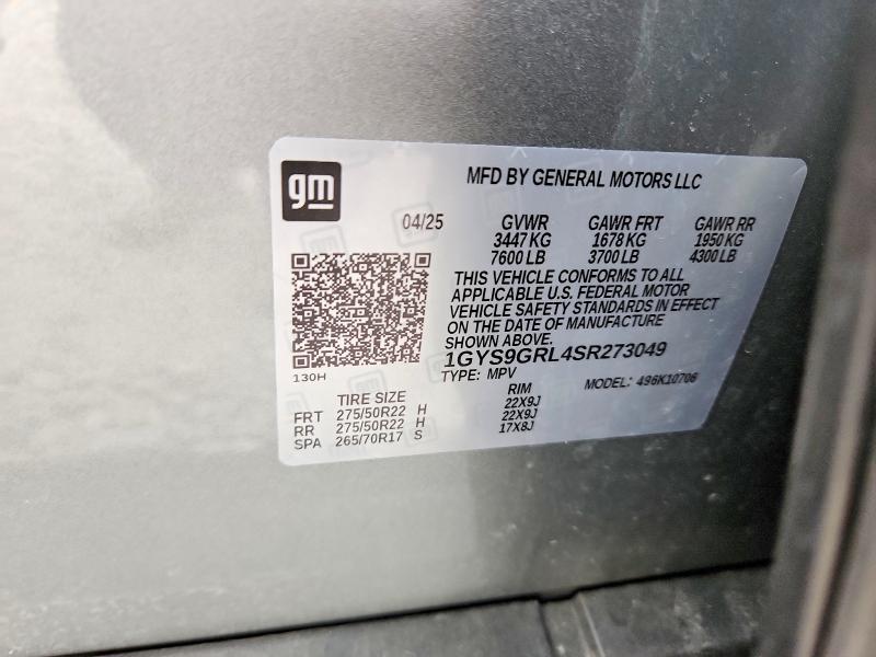 Продаж на аукціоні авто 2025 Cadillac Escalade, vin: 1GYS9GRL4SR273049, номер лоту: 52062446