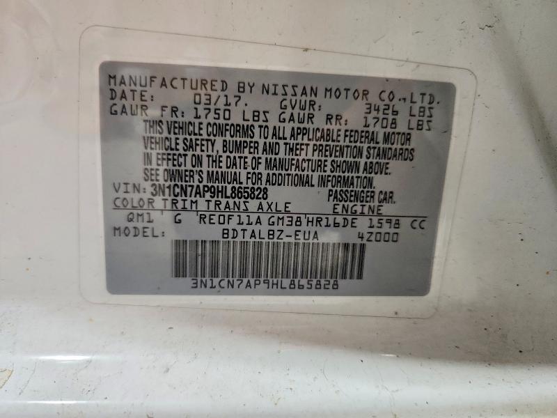 Aukcja sprzedaży 2017 Nissan Versa, vin: 3N1CN7AP9HL865828, numer aukcji: 54129006