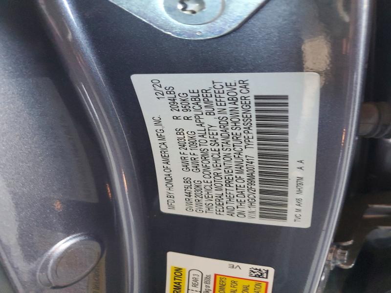2021 Honda Accord მანქანა იყიდება აუქციონზე, vin: 1HGCV2F99MA007417, აუქციონის ნომერი: 52924856