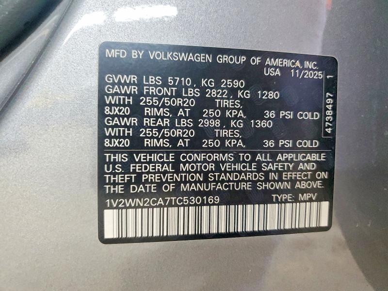 55311226 :رقم المزاد ، 1V2WN2CA7TC530169 vin ، 2026 Volkswagen Atlas مزاد بيع