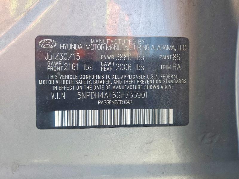 2016 Hyundai Elantra მანქანა იყიდება აუქციონზე, vin: 5NPDH4AE6GH735901, აუქციონის ნომერი: 52520446