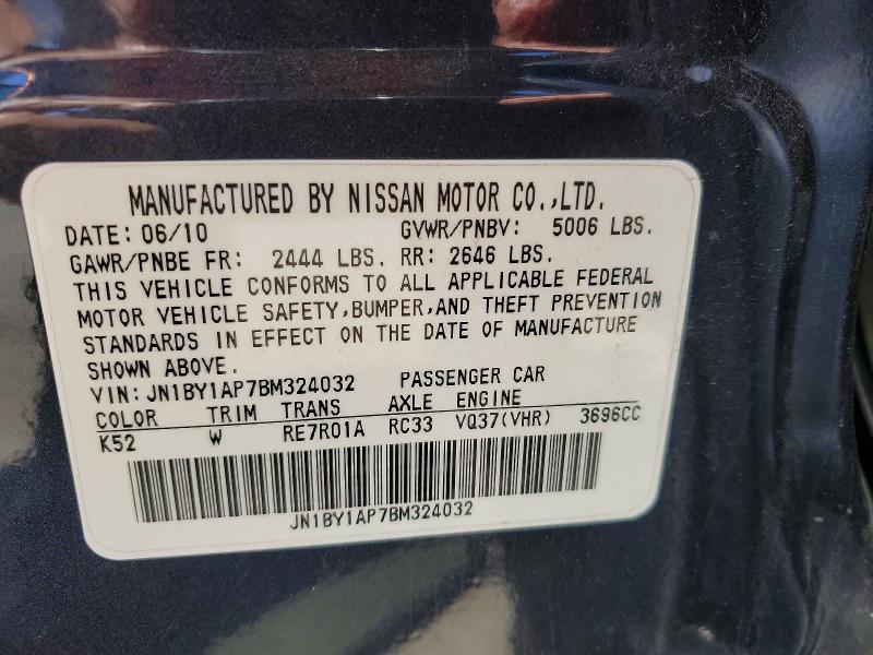 50080746 :رقم المزاد ، JN1BY1AP7BM324032 vin ، 2011 Infiniti M37 مزاد بيع