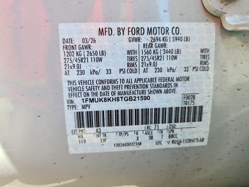 2026 Ford Explorer მანქანა იყიდება აუქციონზე, vin: 1FMUK8KH8TGB21590, აუქციონის ნომერი: 53844626