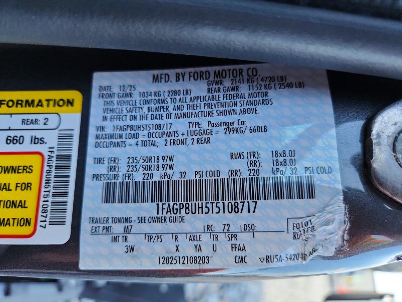 2026 Ford Mustang მანქანა იყიდება აუქციონზე, vin: 1FAGP8UH5T5108717, აუქციონის ნომერი: 54963296