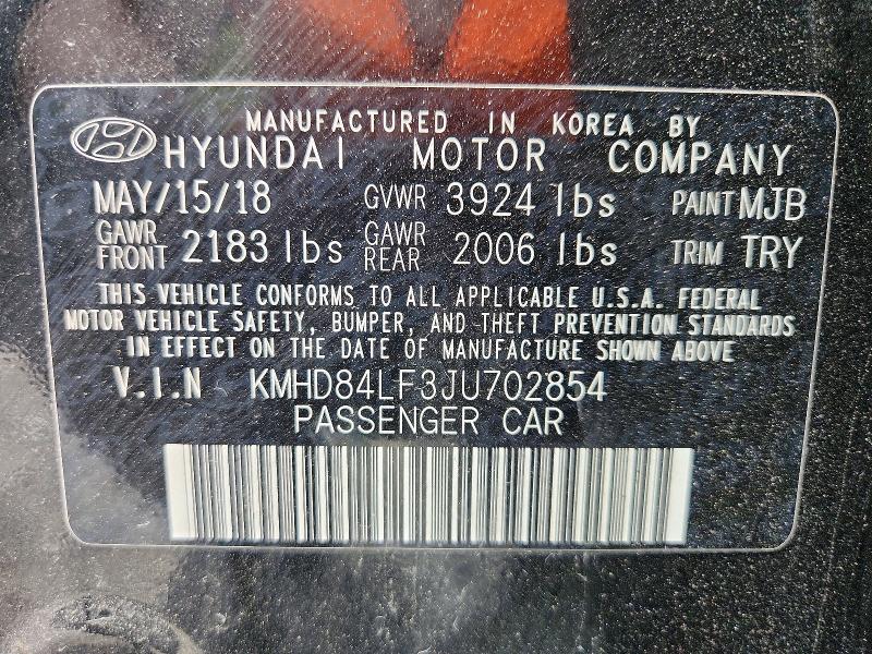 2018 Hyundai Elantra მანქანა იყიდება აუქციონზე, vin: KMHD84LF3JU702854, აუქციონის ნომერი: 55277976