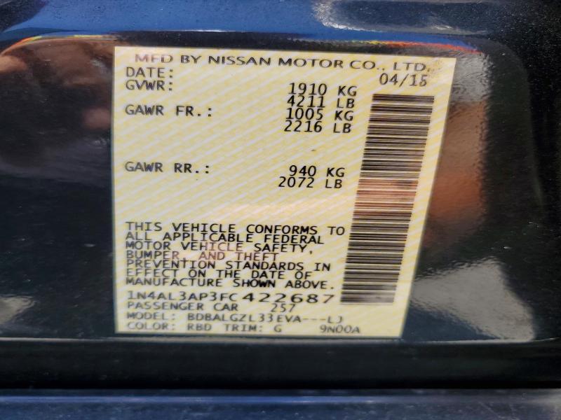 52851706 :رقم المزاد ، 1N4AL3AP3FC422687 vin ، 2015 Nissan Altima مزاد بيع