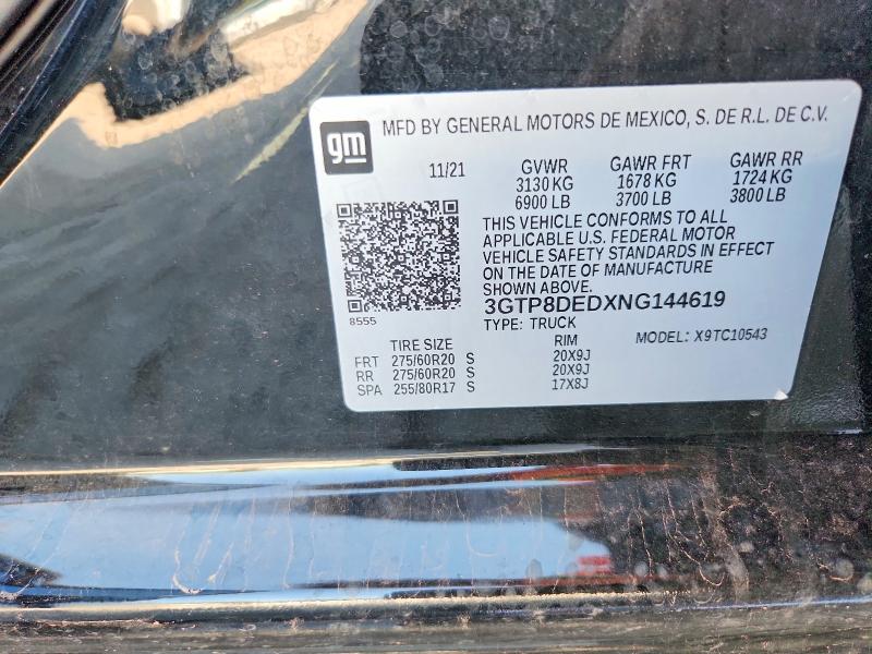 Aukcja sprzedaży 2022 Gmc Sierra Limited, vin: 3GTP8DEDXNG144619, numer aukcji: 54859276