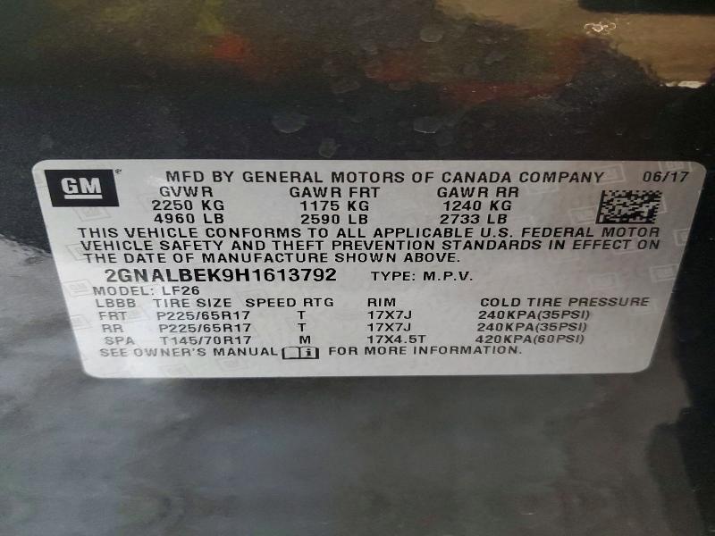 2017 Chevrolet Equinox მანქანა იყიდება აუქციონზე, vin: 2GNALBEK9H1613792, აუქციონის ნომერი: 53807166