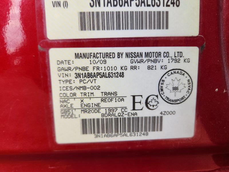 2010 Nissan Sentra მანქანა იყიდება აუქციონზე, vin: 3N1AB6AP5AL631248, აუქციონის ნომერი: 52470256