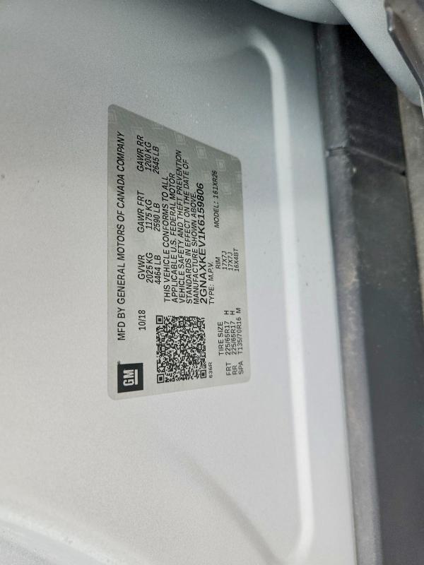 52255186 :رقم المزاد ، 2GNAXKEV1K6159806 vin ، 2019 Chevrolet Equinox مزاد بيع