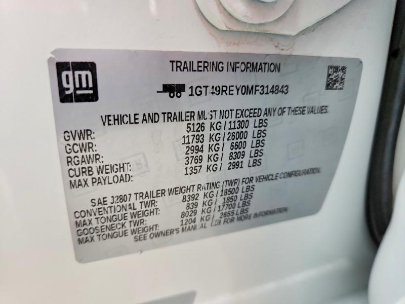 Aukcja sprzedaży 2021 Gmc Sierra, vin: 1GT49REY0MF314843, numer aukcji: 52190846