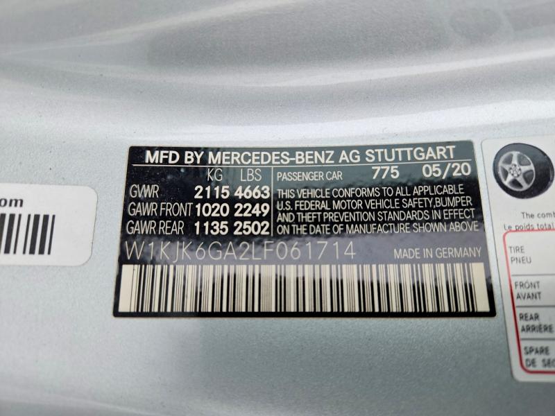 Aukcja sprzedaży 2020 Mercedes-benz Sl, vin: W1KJK6GA2LF061714, numer aukcji: 53240606