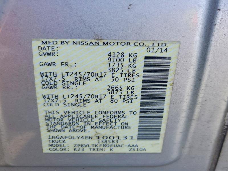 2014 Nissan Nv მანქანა იყიდება აუქციონზე, vin: 1N6AF0LY4EN100131, აუქციონის ნომერი: 53935266