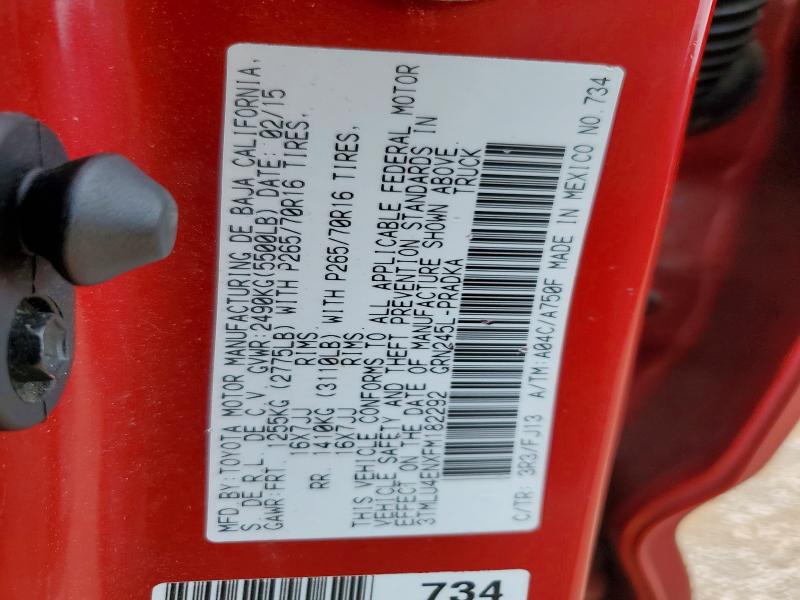 54685706 :رقم المزاد ، 3TMLU4ENXFM182292 vin ، 2015 Toyota Tacoma مزاد بيع