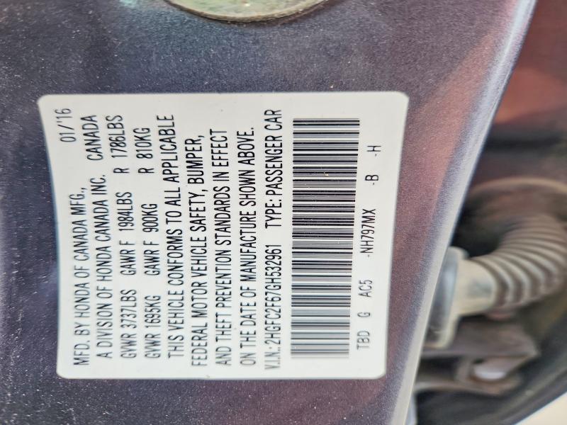 Aukcja sprzedaży 2016 Honda Civic, vin: 2HGFC2F67GH532961, numer aukcji: 52076176