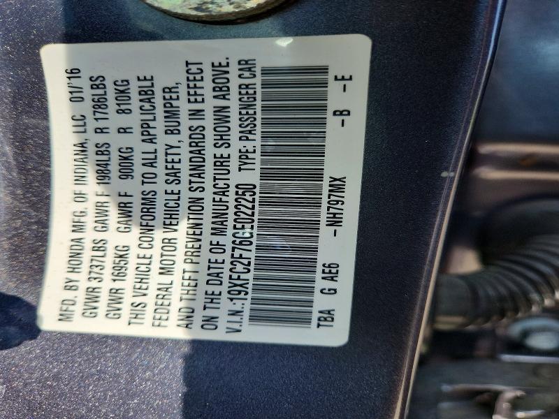 54285536 :رقم المزاد ، 19XFC2F76GE022250 vin ، 2016 Honda Civic مزاد بيع