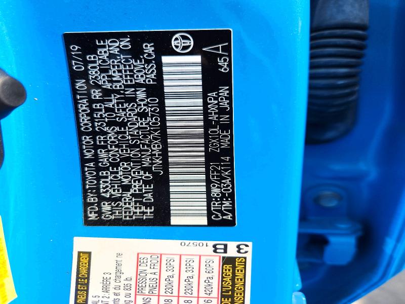 Продажа на аукционе авто 2019 Toyota C-hr, vin: JTNKHMBX7K1057310, номер лота: 53696396