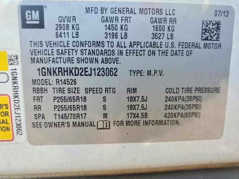 54146226 :رقم المزاد ، 1GNKRHKD2EJ123062 vin ، 2014 Chevrolet Traverse مزاد بيع