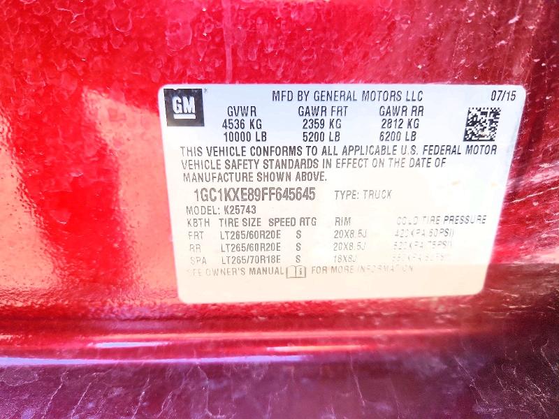 53126226 :رقم المزاد ، 1GC1KXE89FF645645 vin ، 2015 Chevrolet Silverado مزاد بيع