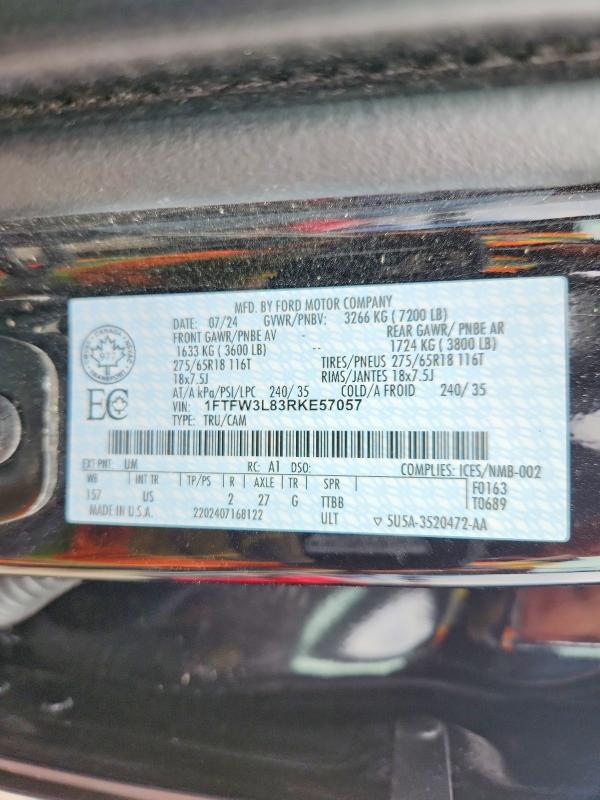 Auction sale of the 2024 Ford F150, vin: 1FTFW3L83RKE57057, lot number: 53429026