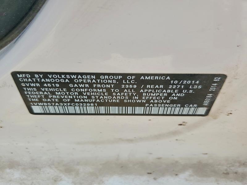 Aukcja sprzedaży 2015 Volkswagen Passat, vin: 1VWBS7A3XFC032981, numer aukcji: 55137326