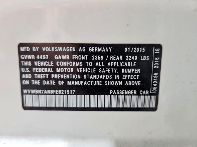Aukcja sprzedaży 2015 Volkswagen Cc, vin: WVWBN7AN8FE821517, numer aukcji: 54505036