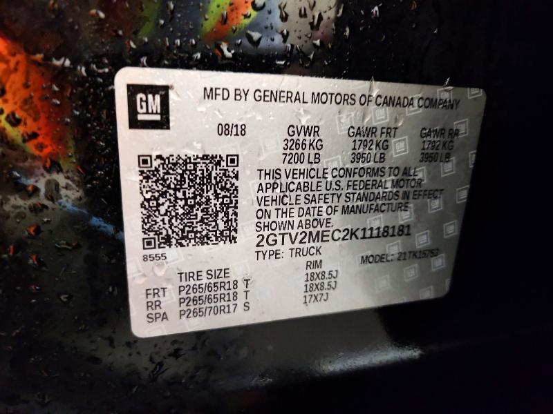 2019 Gmc Sierra Limited მანქანა იყიდება აუქციონზე, vin: 2GTV2MEC2K1118181, აუქციონის ნომერი: 53192336