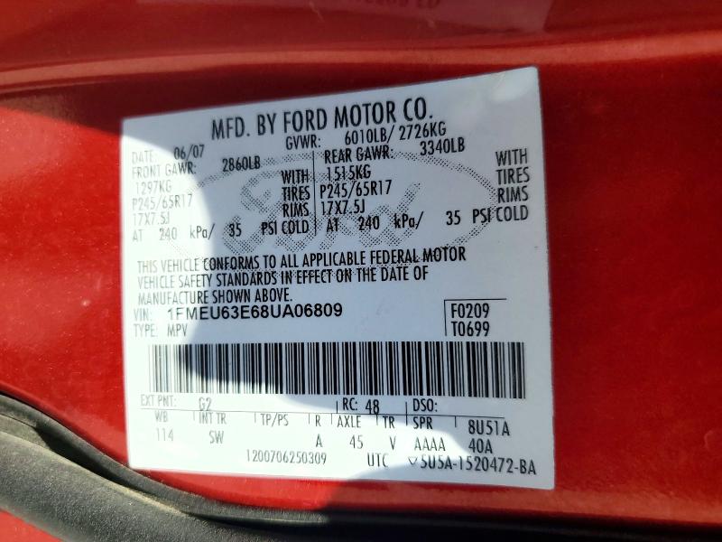 Auction sale of the 2008 Ford Explorer, vin: 1FMEU63E68UA06809, lot number: 53455536