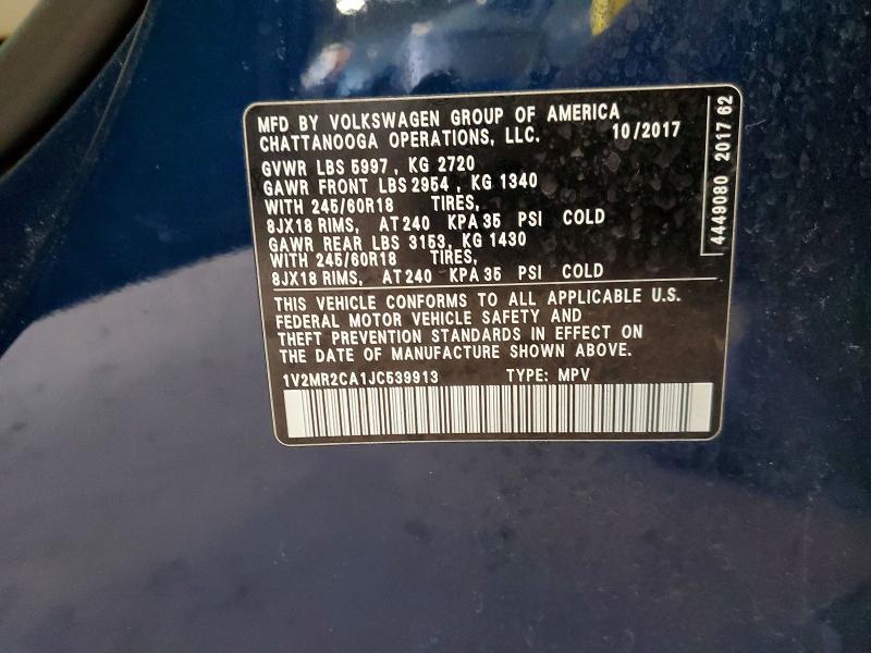 2018 Volkswagen Atlas მანქანა იყიდება აუქციონზე, vin: 1V2MR2CA1JC539913, აუქციონის ნომერი: 54694086