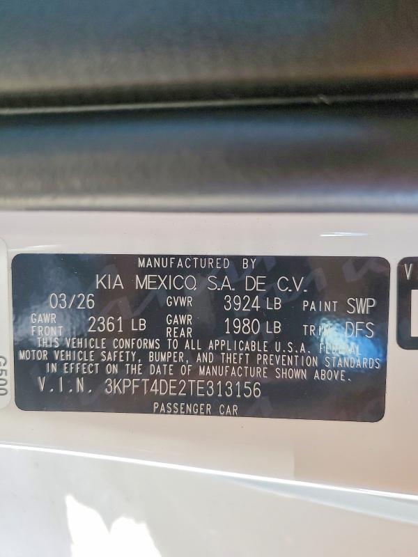 2026 Kia K4 მანქანა იყიდება აუქციონზე, vin: 3KPFT4DE2TE313156, აუქციონის ნომერი: 54486966
