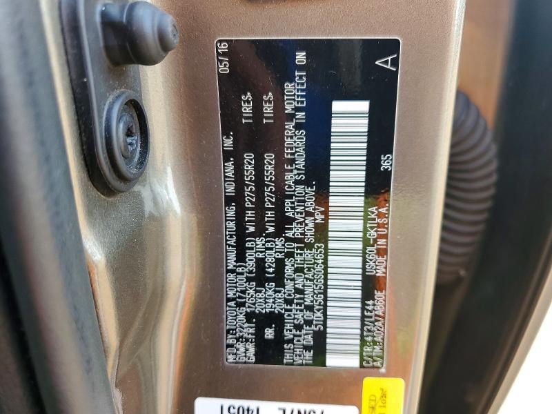 53355946 :رقم المزاد ، 5TDKY5G15GS064653 vin ، 2016 Toyota Sequoia مزاد بيع
