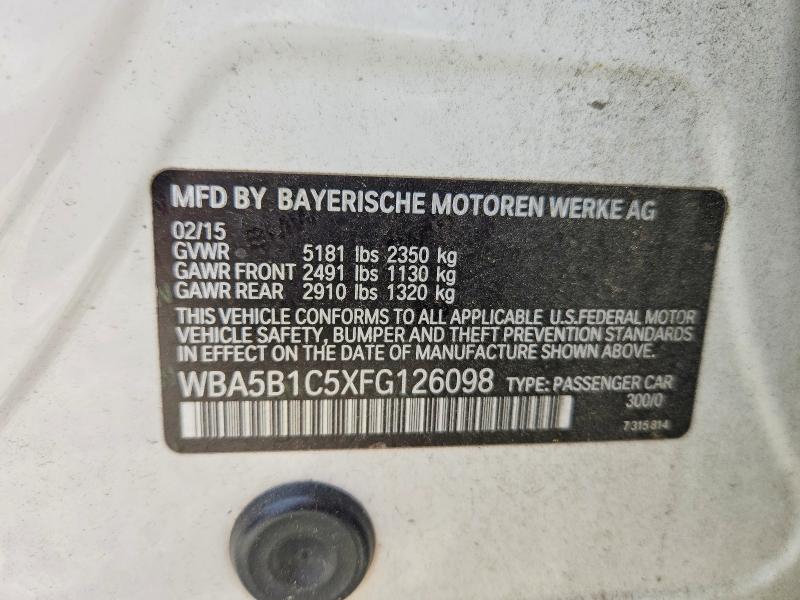 2015 Bmw 535 მანქანა იყიდება აუქციონზე, vin: WBA5B1C5XFG126098, აუქციონის ნომერი: 54187016