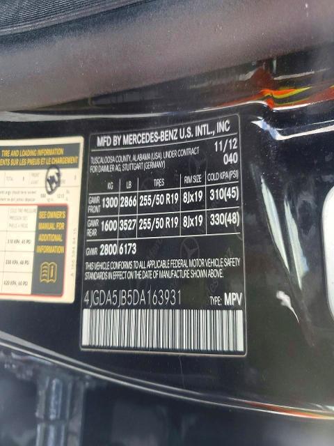 Aukcja sprzedaży 2013 Mercedes-benz Ml, vin: 4JGDA5JB5DA163931, numer aukcji: 53200866