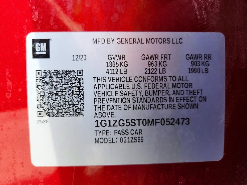 Aukcja sprzedaży 2021 Chevrolet Malibu, vin: 1G1ZG5ST0MF052473, numer aukcji: 53561656