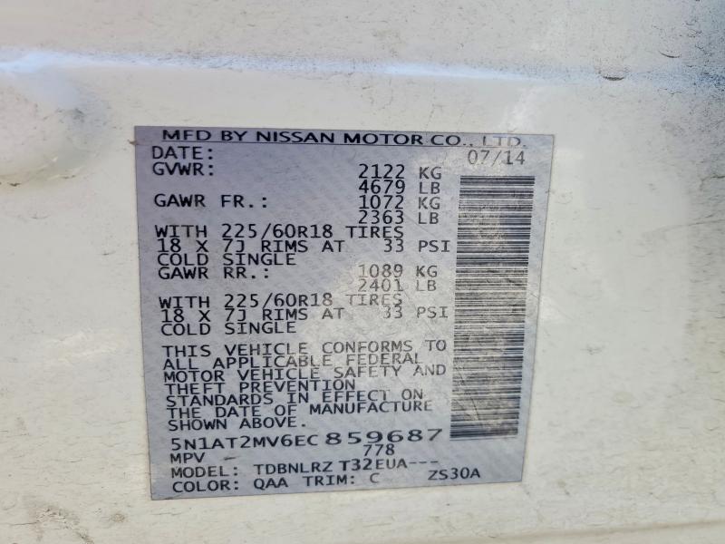 Auction sale of the 2014 Nissan Rogue, vin: 5N1AT2MV6EC859687, lot number: 54608826