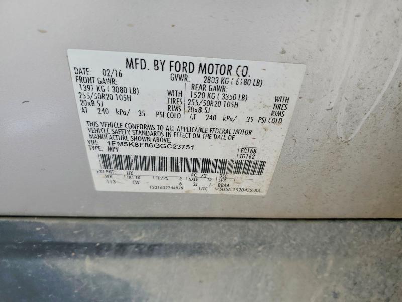 Aukcja sprzedaży 2016 Ford Explorer, vin: 1FM5K8F86GGC23751, numer aukcji: 53132336