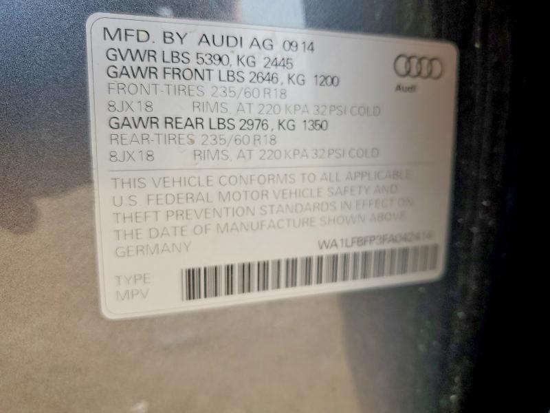 Aukcja sprzedaży 2015 Audi Q5, vin: WA1LFBFP3FA042414, numer aukcji: 53037926