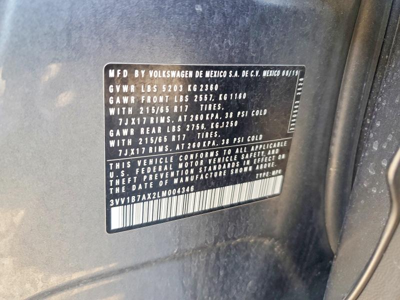 Aukcja sprzedaży 2020 Volkswagen Tiguan, vin: 3VV1B7AX2LM004346, numer aukcji: 54583356
