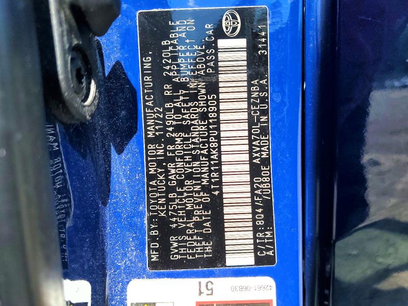 53630296 :رقم المزاد ، 4T1R11AK8PU118905 vin ، 2023 Toyota Camry مزاد بيع