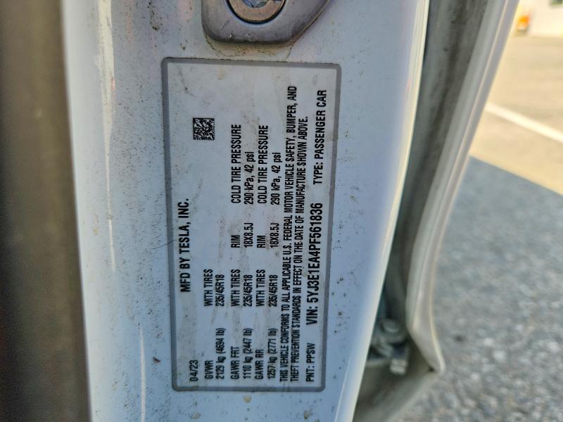 53645286 :رقم المزاد ، 5YJ3E1EA4PF561836 vin ، 2023 Tesla Model 3 مزاد بيع