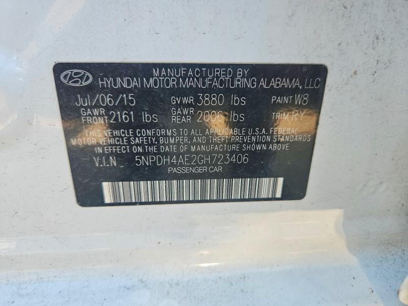 53932176 :رقم المزاد ، 5NPDH4AE2GH723406 vin ، 2016 Hyundai Elantra مزاد بيع