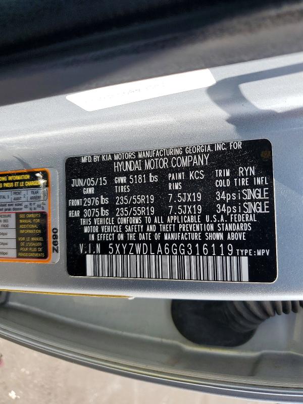 54601516 :رقم المزاد ، 5XYZWDLA6GG316119 vin ، 2016 Hyundai Santa Fe Sport مزاد بيع